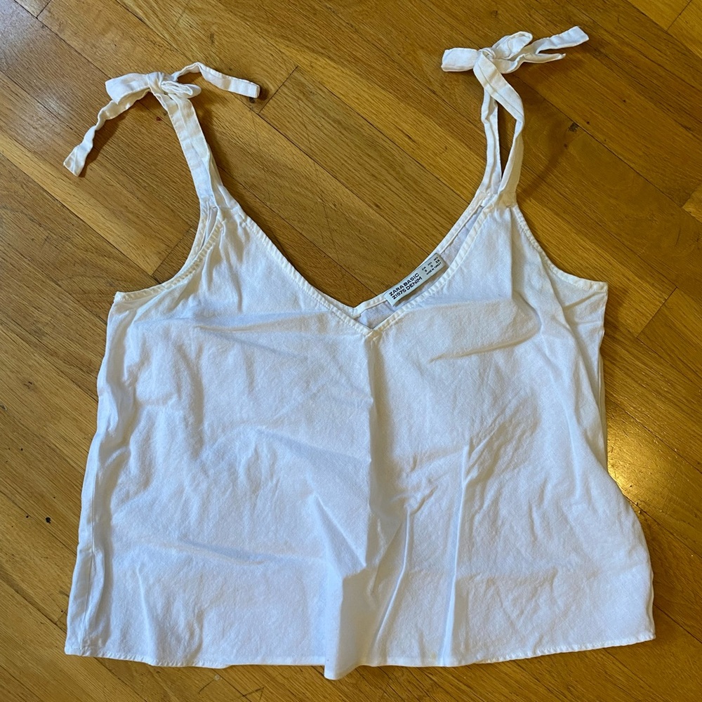 White linen Zara tank with tie straps